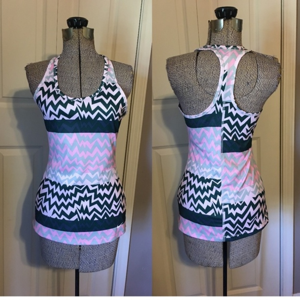 Nike Dri-Fit Slim Fit Pink And Green Chevron Tank